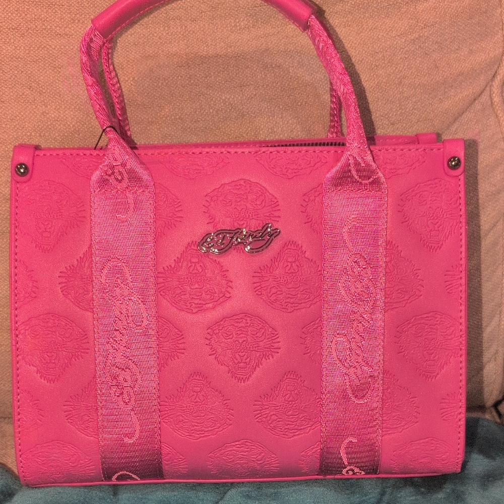Ed Hardy Pink  Embossed Tote With Shoulder Strap NWT
